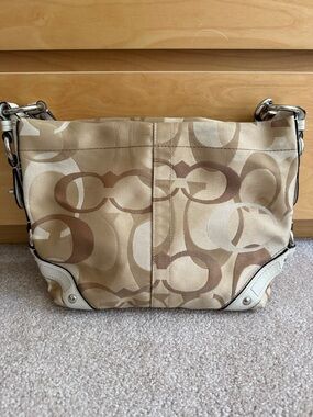 Coach Beige & Brown Signature Canvas Shoulder Bag